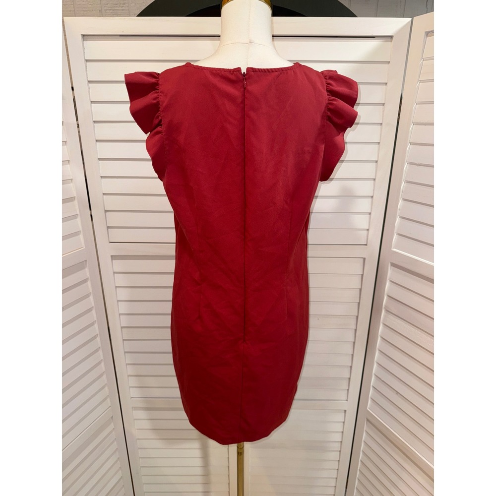 Loft Shift Dress Women Red Ruffle Cap Sleeve V-Neck Size 8 - Picture 5 of 7